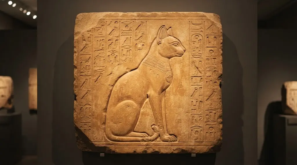 Ancient Egyptian cat carving representing black cat meaning in Egyptian culture.