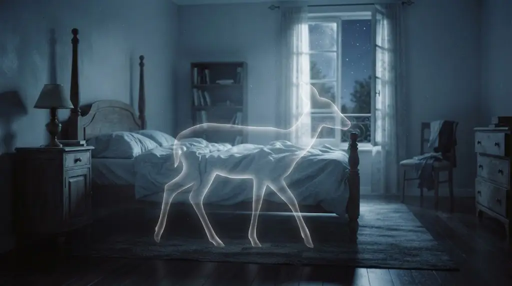 Glowing deer silhouette in a dream setting, representing deer spiritual meaning in dreams.