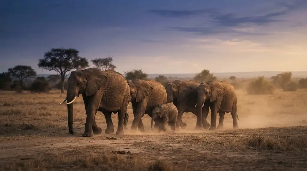 Herd of elephants walking together, representing family and protection in elephant dream meaning