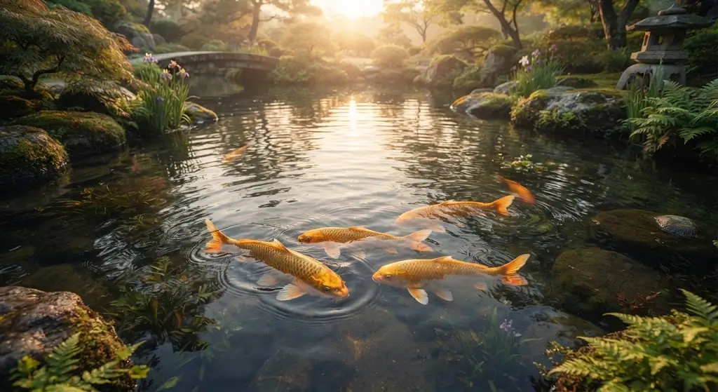 Golden koi fish in pond representing spiritual fish dream meaning