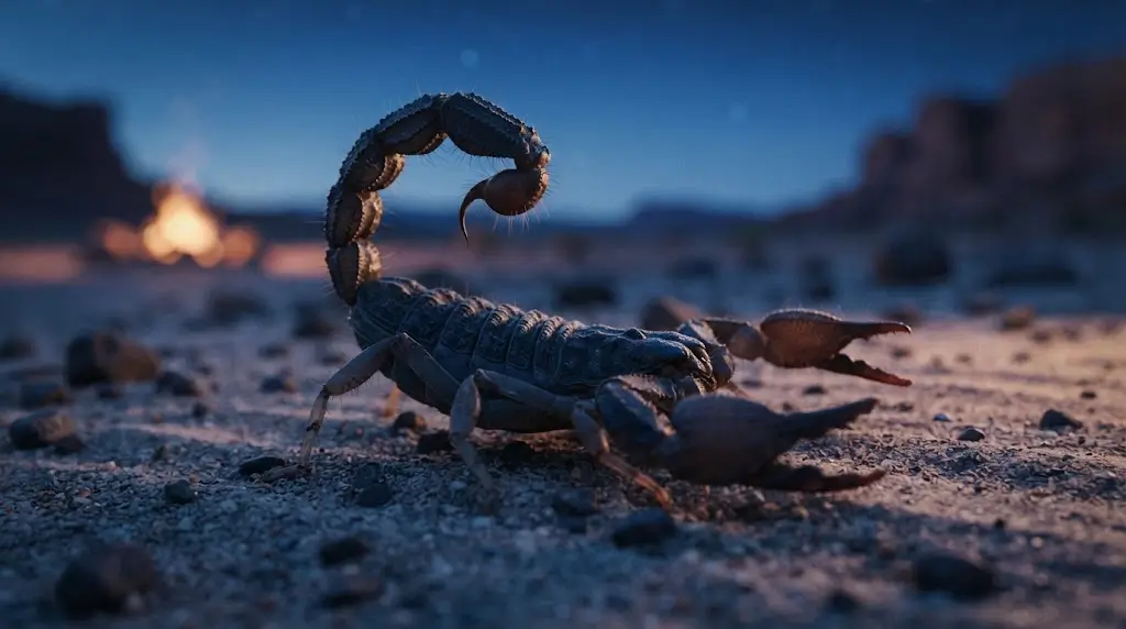 Scorpion resting on a rock under moonlight, representing the spiritual meaning of a scorpion dream