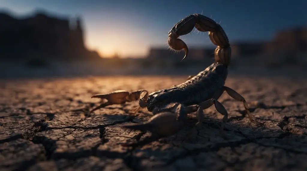 Scorpion in a defensive stance, representing conflict scenarios in scorpion dream meaning
