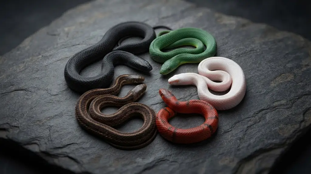 Snakes in different colors representing snake bite dream meaning by color