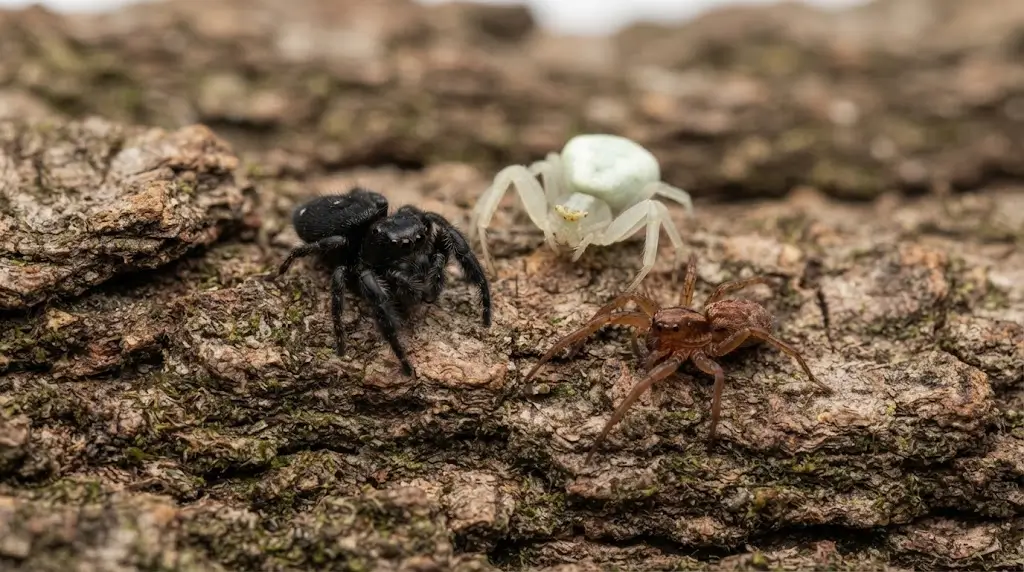 Different colored spiders representing spider dream meaning by color and appearance
