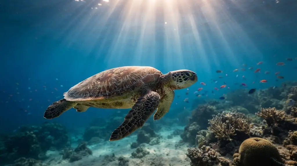 Turtle swimming through clear water representing turtle spiritual meaning