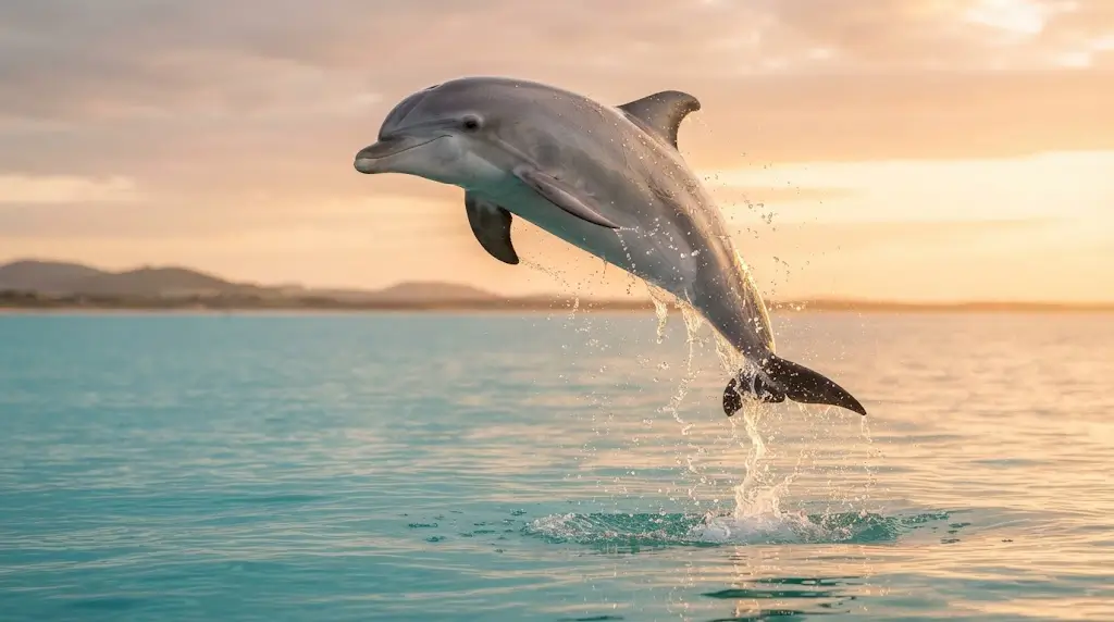Dolphin leaping from calm water representing dolphin spiritual meaning 