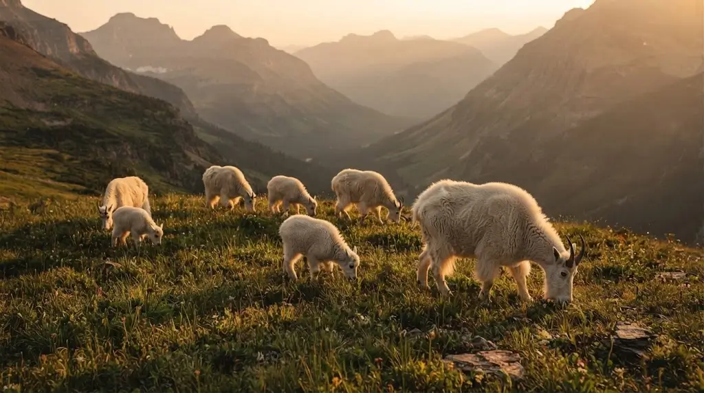 Herd of goats grazing on a hillside, representing community in goat spiritual meaning